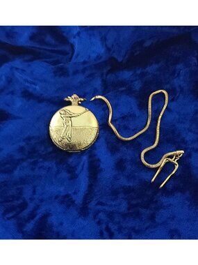 vintage louis vessace quartz golf themed gold color pocket watch. needs battery